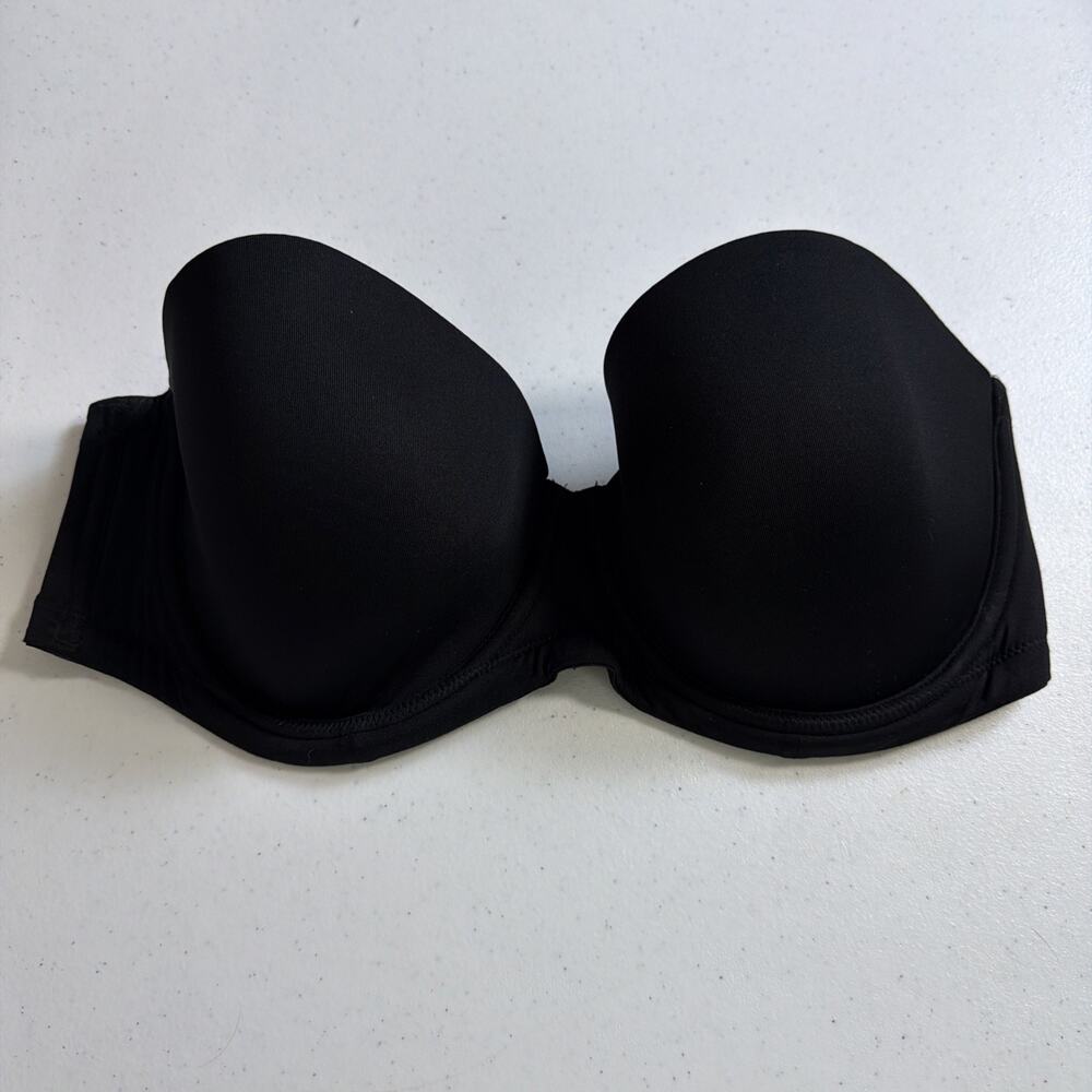 Wacoal Strapless Bra 38DD Black Satin Padded Underwire 854119